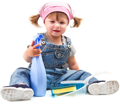 Child playing at cleaning